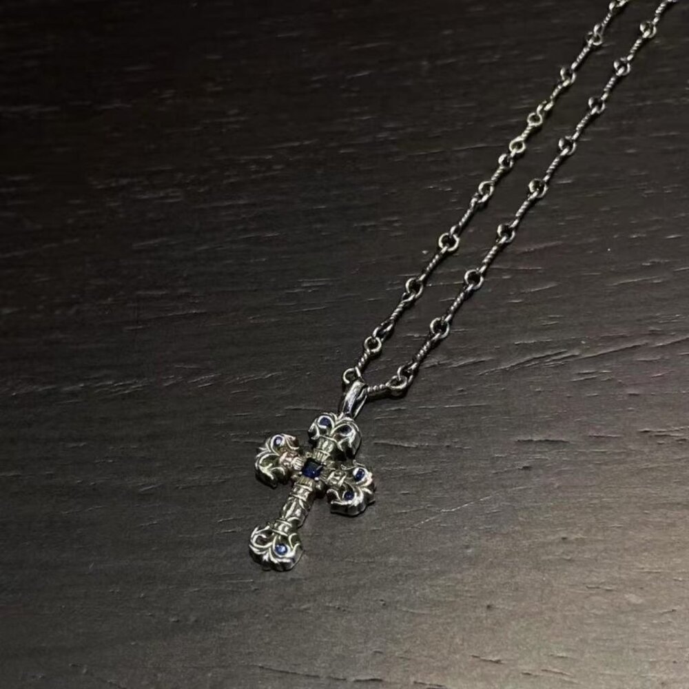 Chrome Hearts Single Ball Cross 925 Sterling Silver Pendant Necklace
